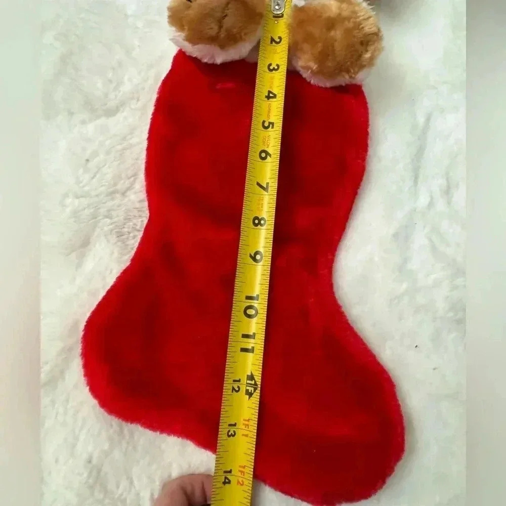 Vintage Christmas Stocking Teddy Bear Santa Hat Reindeer 80’s 90’s Cute Gift - Picture 10 of 11